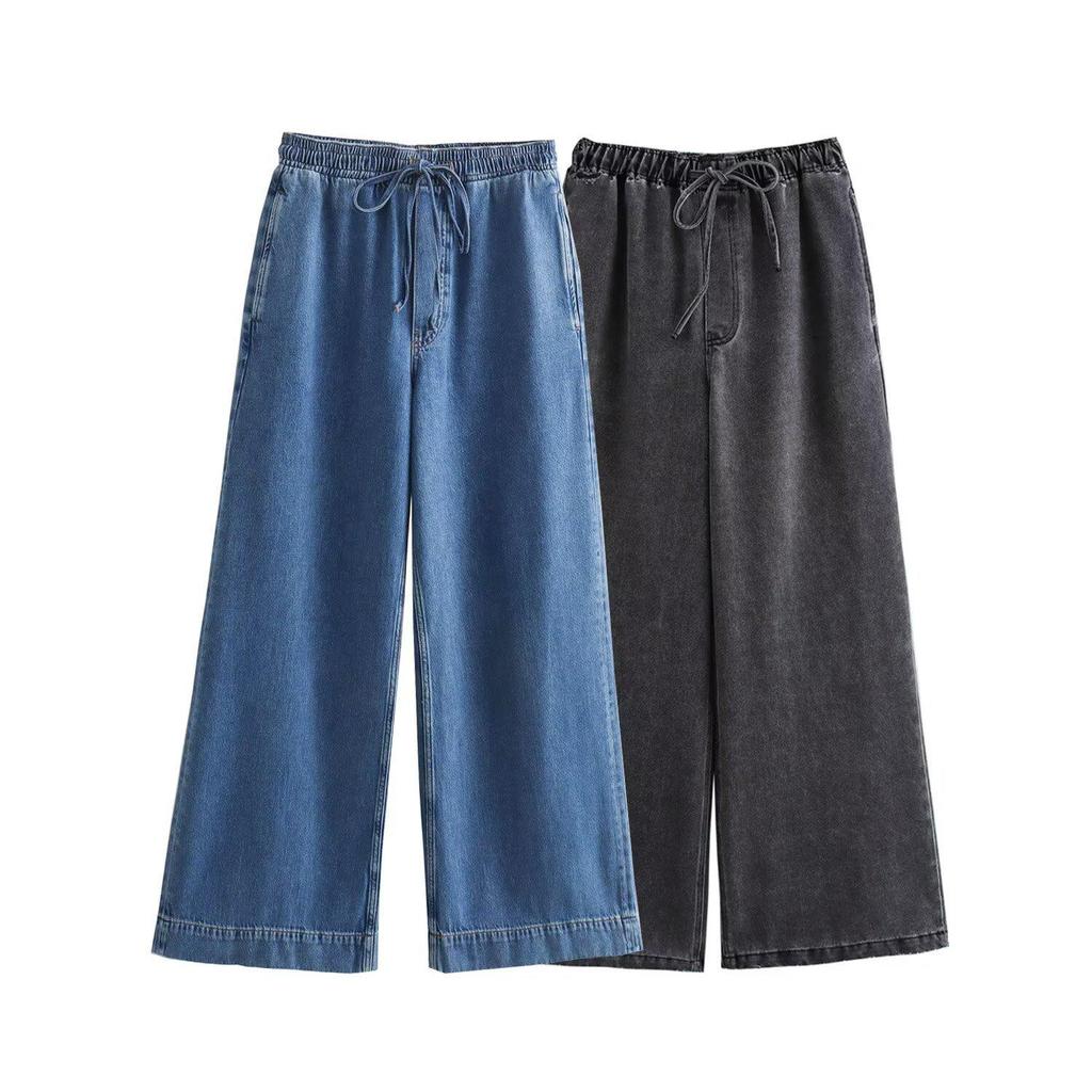 2024 Sommer Damen Gewaschenes Blaues Denim Lockeres Hemd und Jeans Set