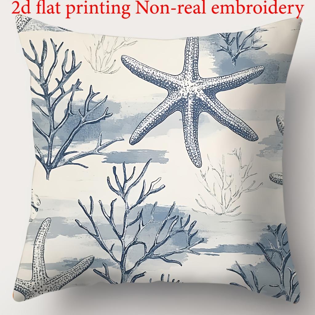 Ocean-themed 2d flat printing pillows Non-real embroidery Polyester pillowcase, sofa decorative cushion cov Headboard Pillow