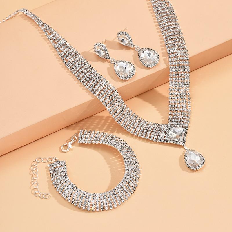 Bridal jewelry full diamond wedding suit necklace earrings bracelet ring