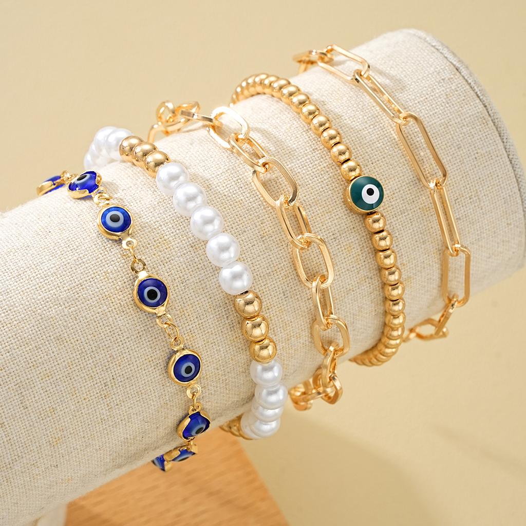 5PCS Turkish Evil Eye Beaded Bracelets For Women Fashion Blue Green Eye Gold Color Bracelets Set New Good Luck Jewelry Gift 2026