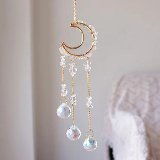 Crystals Suncatcher, Hanging Moon Sun Catcher with Glass Prisms for Windows, Healing Crystal Decor for Home, Gift for Christmas Birthday Valentine