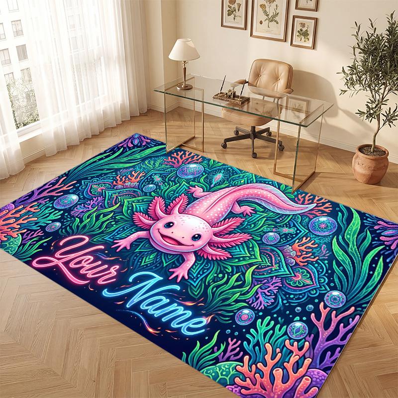Underwater Fish Theme Soft Crystal Velvet Rug Custom Name & Text Print Non Slip Floor Rug for Bedroom Living Room