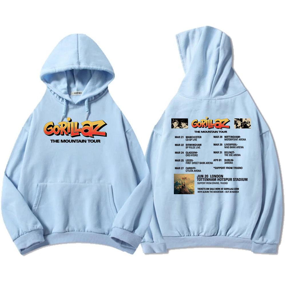 Gorillazs The Mountain 2026 Tour Mikiny Módní Mikiny s dlouhým rukávem a kapucí Podzim Zima Fleecové Pulovry Streetwear