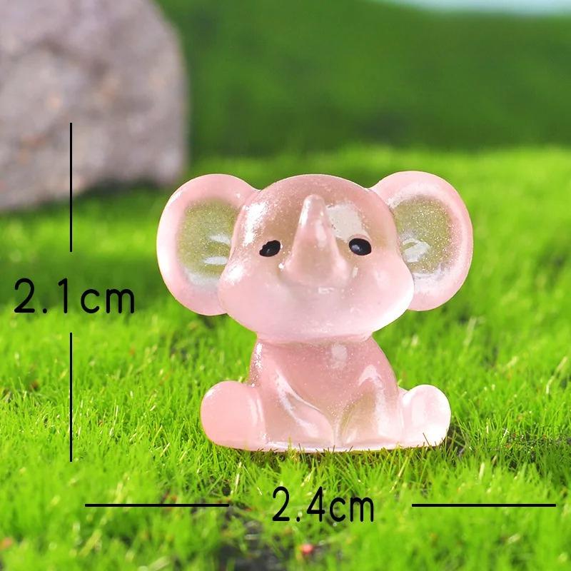 5 Pcs Lovely Elephant Small Miniatures Luminous Transparent Resin Animal Miniature Landscape Table Ornaments