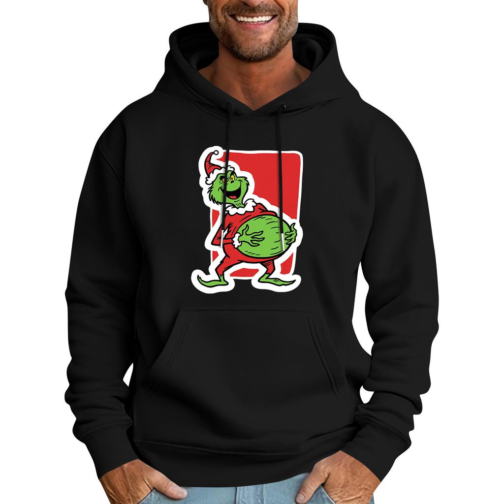 Men's Casual Sports Hooded Pocket Christmas Print Long Sleeve Sweatshirt