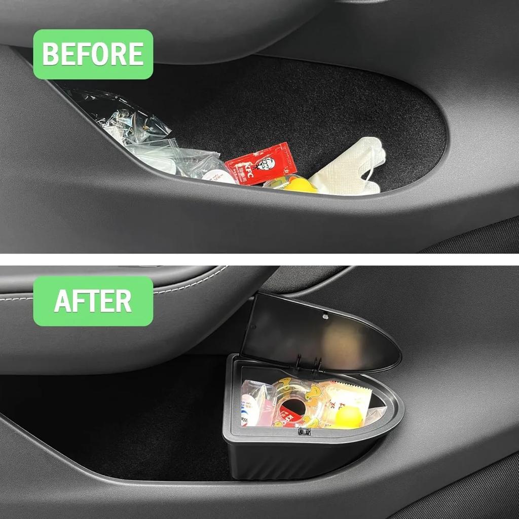 Tür Mülleimer für Tesla Model Y Zubehör Seitenfachtür Aufbewahrungsbox Organizer Push-to-Open Deckeldesign Vordersitz Auto Mülleimer