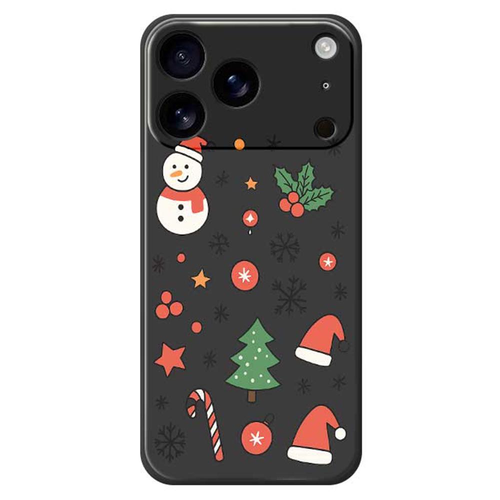 

For iPhone 17 Pro Case Snowman and Santa Hat Pattern Printing Straight Edge TPU Phone Back Cover Black