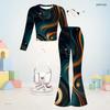 Girls Round Neck Long Sleeve Printed Crop Top Flared Pants Two Piece Set