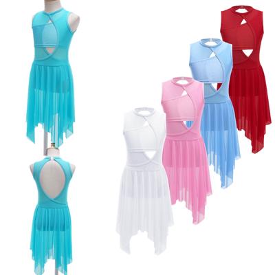 Costumi di danza lirica per ragazze Abbigliamento da danza contemporanea Abito lungo in tulle a rete senza maniche ritagliato