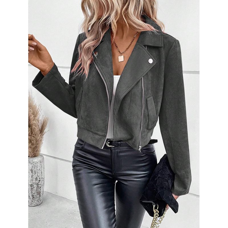 European and American Winter Slim fit Short Lapel Zip-up Jacket Short coat Women Short Jacket for Women