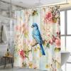 Polyester Shower Curtain - Blue Bird on Branch with Flowers, Watercolor Spring Scene, 70.8x70.8", 12 Hooks, Machine Washable