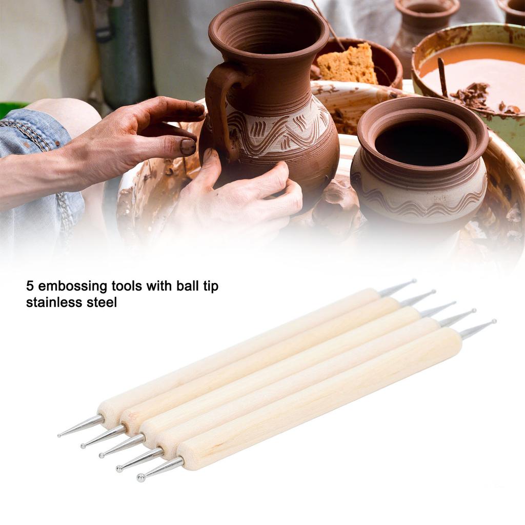 5pcs Tracing Stylus DIY Making Wooden Handle Stainless Steel Double Head Ball Tip Embossing Stylus for Art Projects