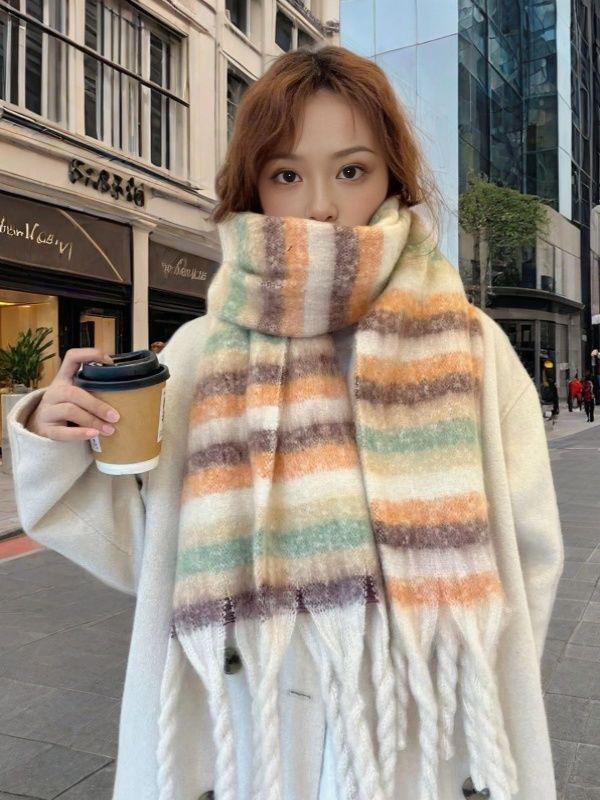 Scarf women's winter advanced sense thickened warm imitation cashmere plaid scarf Korean version versatile scarf tide