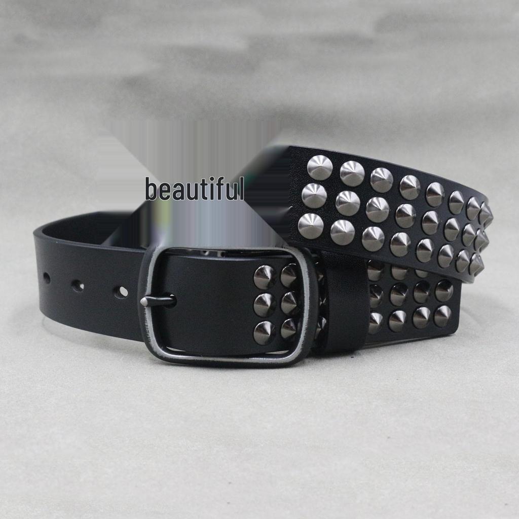 Riveted Unisex Belt: Punk & Hip Hop Style Butterfly Cowhide Leather, European-American Fashion