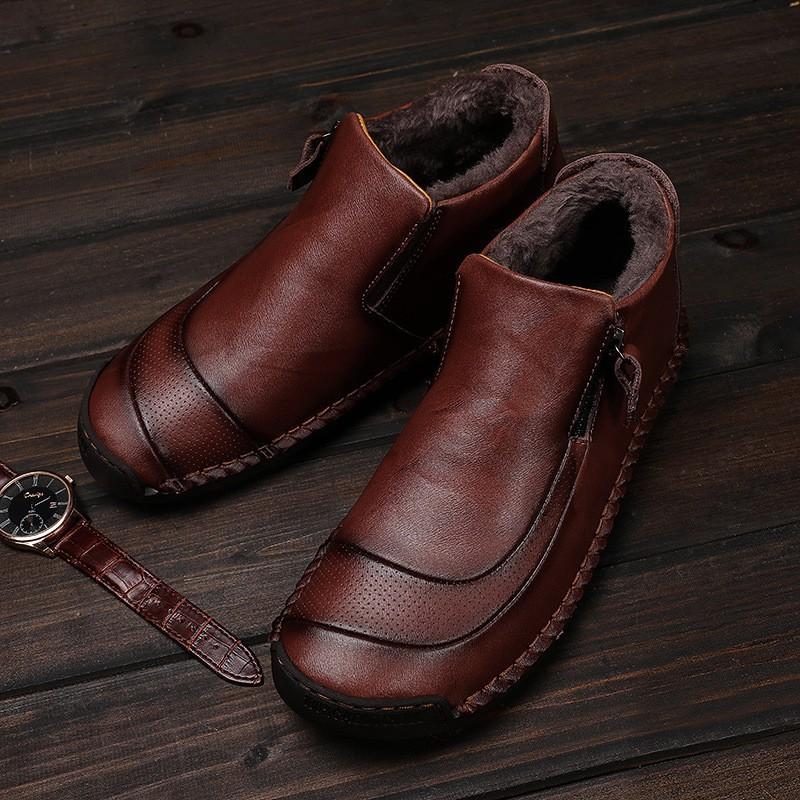 Mens Casual Leather High-Top Loafers With Soft Rubber Sole Slip-On Comfort Shoes Daily Wear