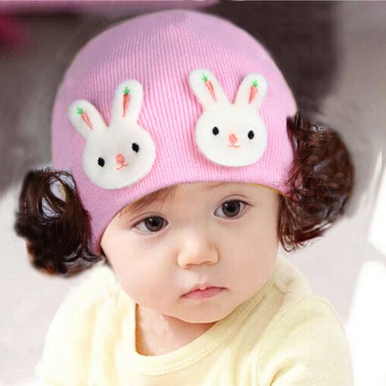 Cute Rabbit Animal Baby Girls Boys Woolen Yarn Knit Wig Hat Skull Cap Beanie