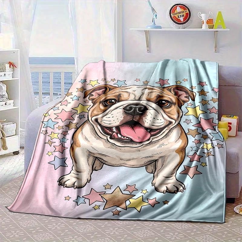 Cartoon Bulldog Stars Blanket Flannel Blanket Throw Blanket Sofa Cover Blanket Soft Premium Blanket Picnic Blanket Tv Blanket Gifts
