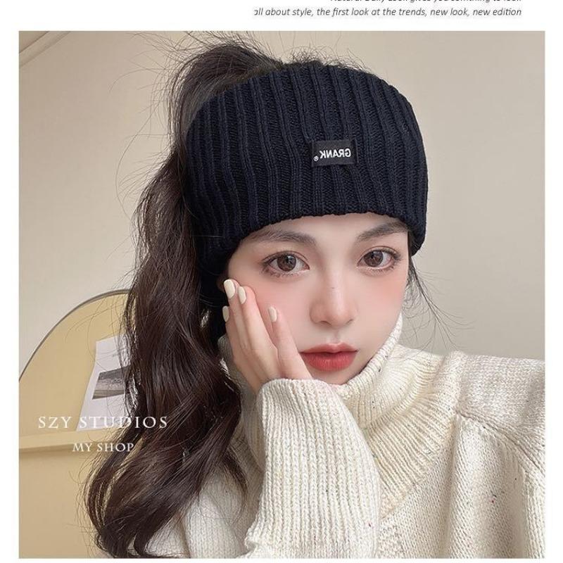 Knitted headband women's new forehead protection, windproof wipe cover, headband plush wide-brimmed headscarf, sports headgear winter