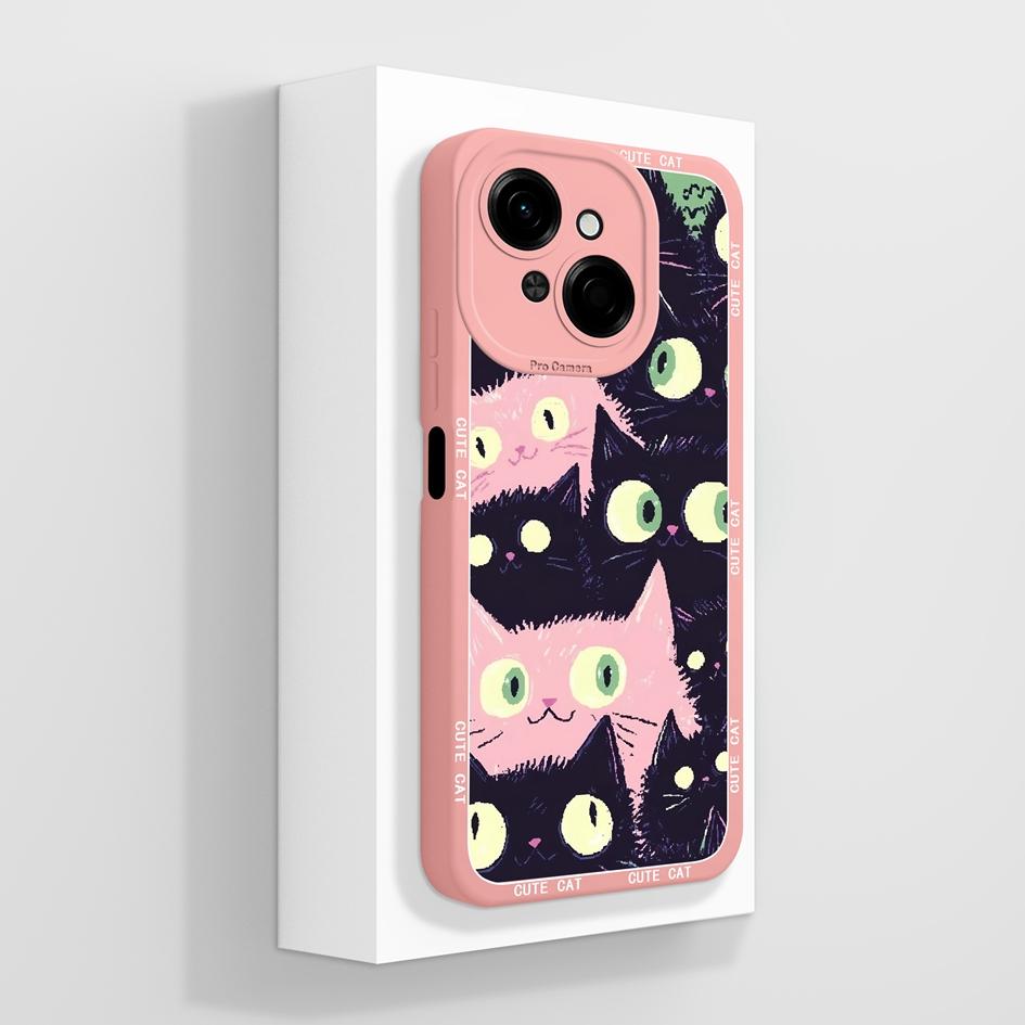 Do etui na telefon Tecno Pova 4 5 6 Pro Neo 3 Pop 8 9 z płynnego silikonu, modny mały miś, słodki, pulchny kot, miękka ochrona aparatu, torby na telefony do Tecno Capa