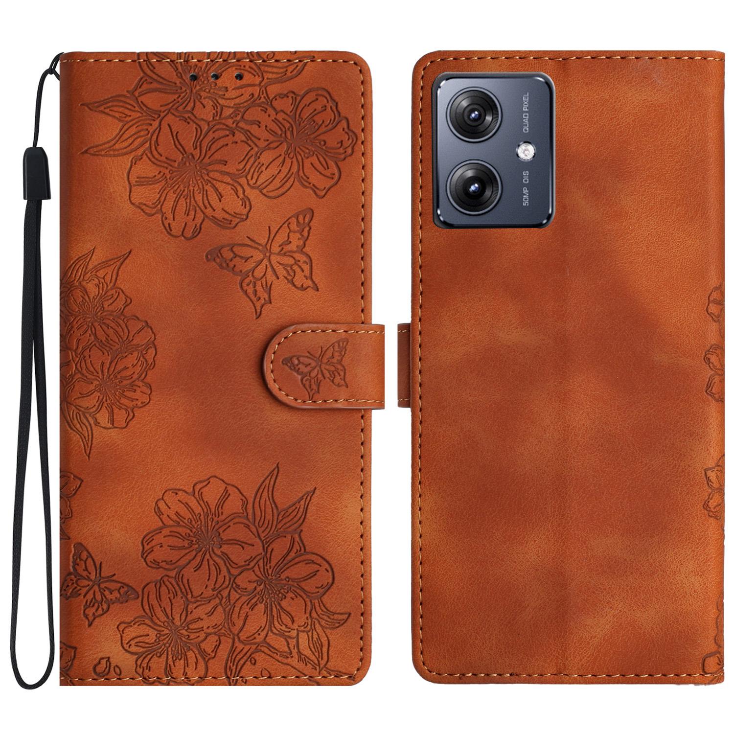 

For Motorola Moto G54 5G Cell Phone Case PU Leather Imprinted Pattern Wallet Phone Cover Brown