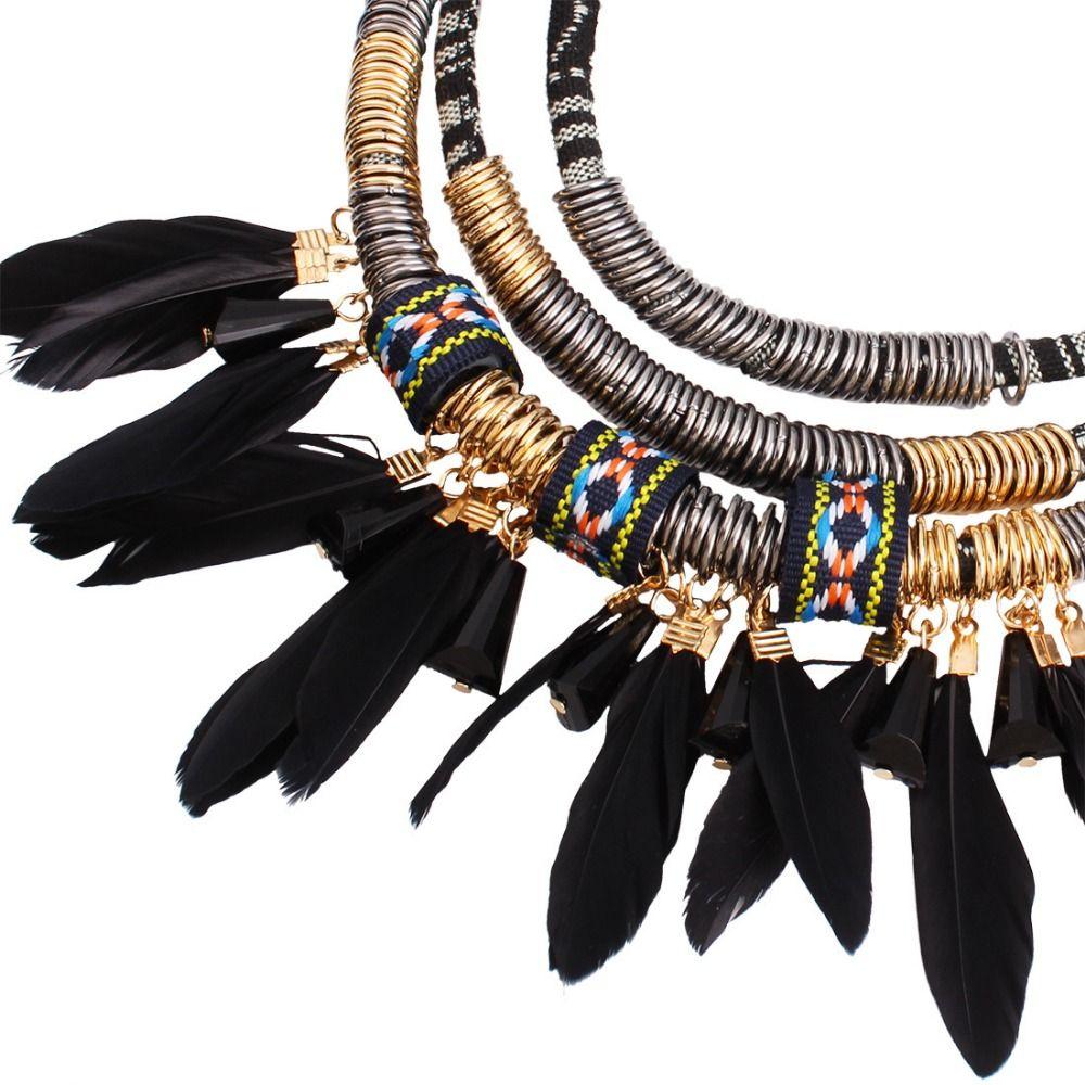 Vintage Feather Tassel Necklace Multilayer Ethnic Jewelry Set Bohemian Necklace  Dating Accessories