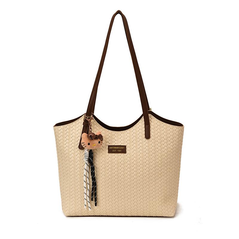 

2025 autumn and winter new niche woven pattern shoulder bag women s bag large capacity commuter tote bag retro handbag No pendant