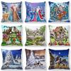Christmas Decor Cushion Cover Christmas Gifts Home Party Decorative Pillow Cover Winter Snow Scene Animal Angel Print Pillowcase