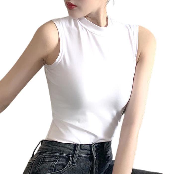

Женский однотонный жилет без рукавов с высоким воротом, удобная и крутая уличная футболка летом M белый