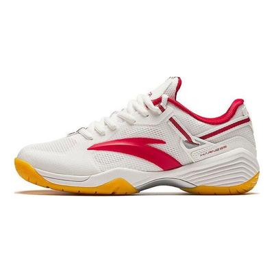 Shock Absorbing Wear Resistant Low Top Badminton Shoes Women Sneaker White Red 922424401-3