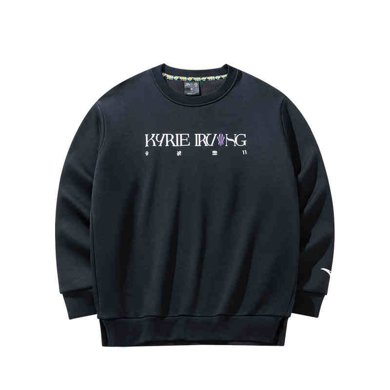 Anta Kyrie Irving Series Black Unisex Loose Crew Neck Sweatshirt with KYRIE IRVING Print 172441720N-3 S