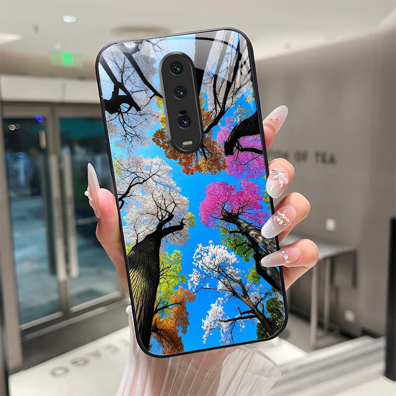 Cute Cartoon Cats Flower Case For Xiaomi Mi 9T Redmi K20 Pro Poco F2 Tempered Glass Phone Case Protective Back Cover Hard Shell