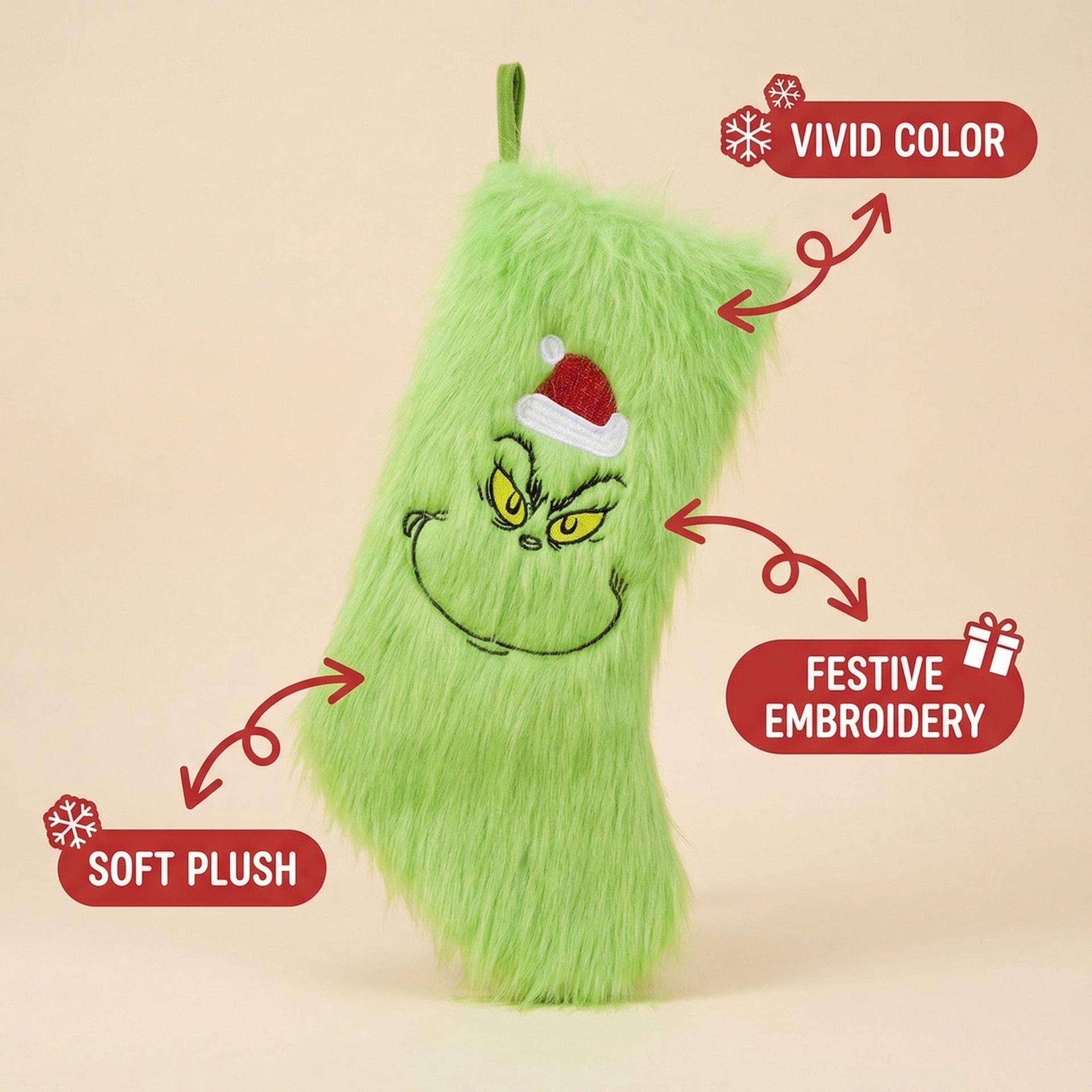 Grinch 20  Christmas Stocking Bag - Festive Fireplace Decoration