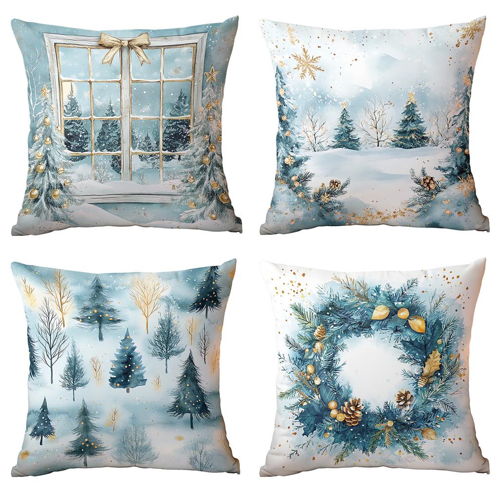 Neuer Weihnachts-Kissenbezug Zuhause Weihnachtsdekoration Kissen Blau Weihnachtskugeln Kiefer Schnee Szene