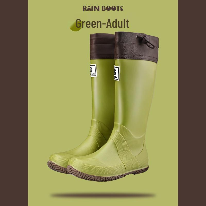 Stylish Unisex High-Top Rain Boots: Waterproof, Splash-Proof, Windproof, with Drawstring and Ribbed Texture for Travel and Wading.