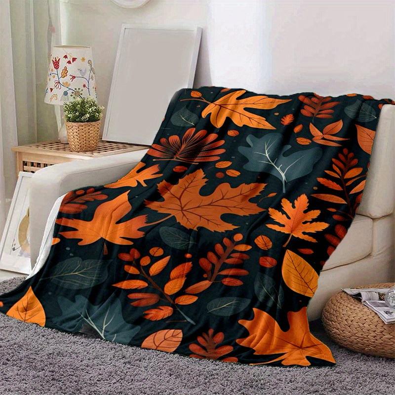 1pc Fallen Leaves Printing Lightweight Flannel Blanket, Comfortable and Warm Blanket, for Camping Sofa Bed and Couch Office, Gift