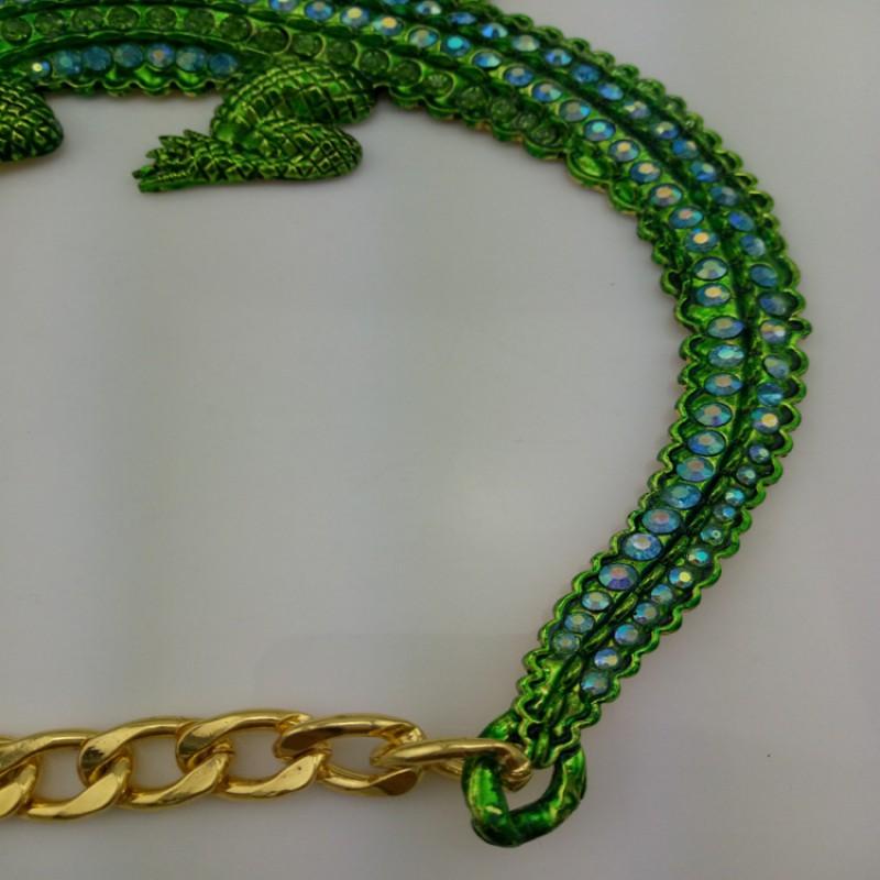 Chunky Crocodile Pendant Necklace Women Rhinestone-Embellished Alloy Chain Hip-Hop Style Statement Collar Choker 5180cm