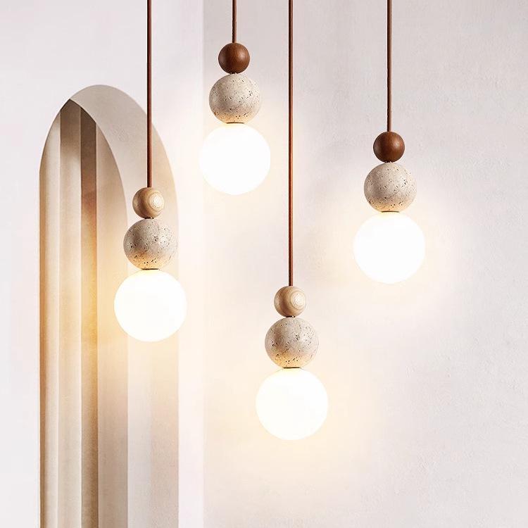 Yellow Travertine Pendant Light - Retro Cream Wabi-sabi Style for B&B, Restaurant, Bedroom, or Bedside.