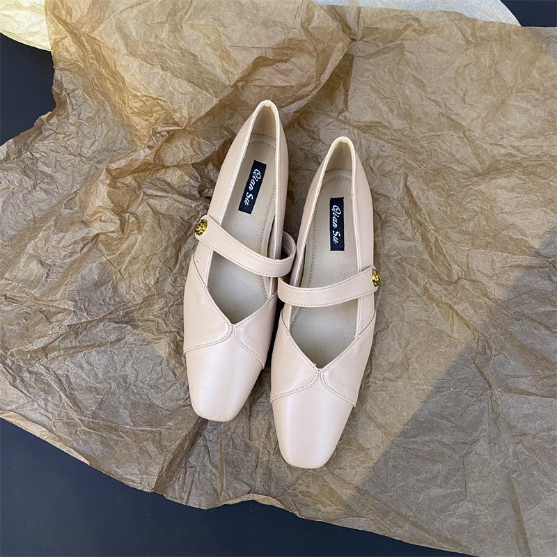 2025 spring new French niche thick heel high heels women's head temperament one-word buckle belt Mary Jane shoes women