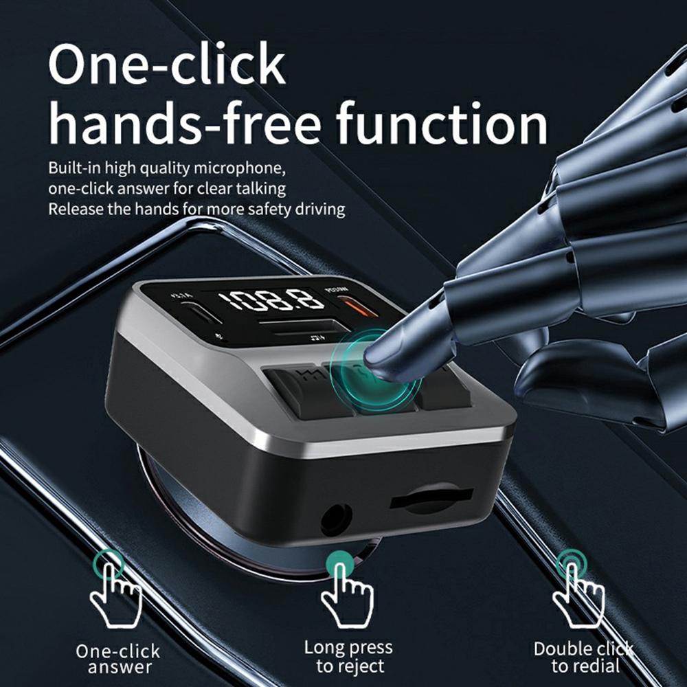 C65 Car Bluetooth-compatible FM Transmitter with Dual Type-C Port PD 30W Fast Charging Adapter