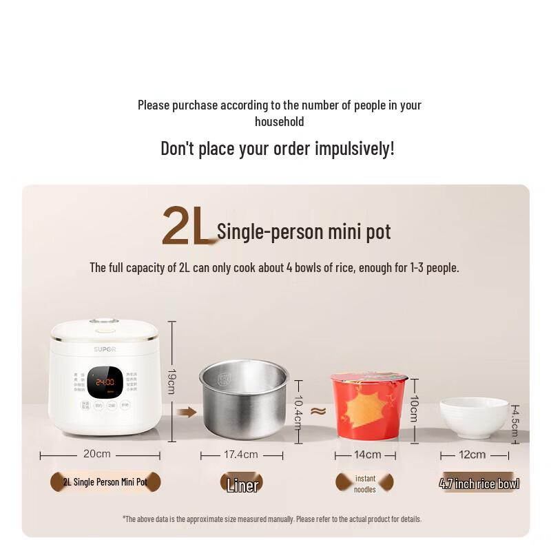 Supor 1.6L Mini Smart Rice Cooker CN Plug (adapter Included)
