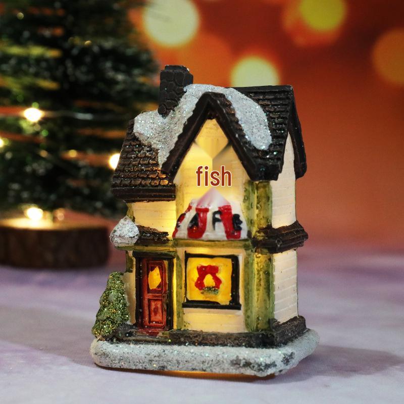Resin Lighted Christmas House Ornament – Micro Retro Landscape Decoration
