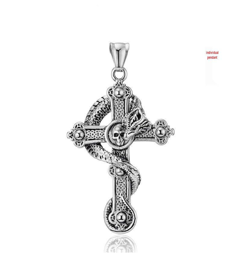 Retro Unisex Titanium Steel Divine Dragon Cross Pendant Necklace