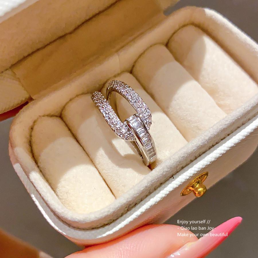 18k Gold Plated Zircon Geometric Open Ring For Women Jewelry Accessory