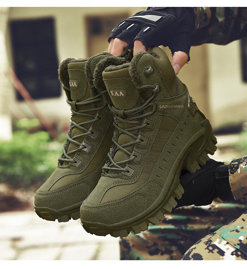 Men's High-Top Tactical Desert Combat Boots - Plus Velvet, Warm, Large Size Outdoor Snow Boots