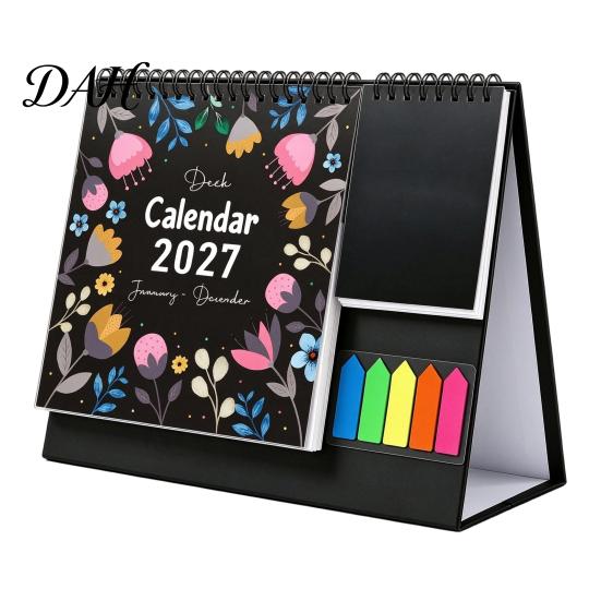 Monthly Schedule Organizer Desk Calendar 2027, Standing Flip Desktop with Sticker Portable Coil Bound Planner Notepad, Twin-Wire Binding 12