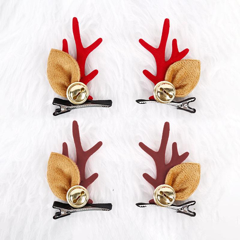 Christmas Reindeer Antler Hair Clips - Cute Bell Accessories for Girls