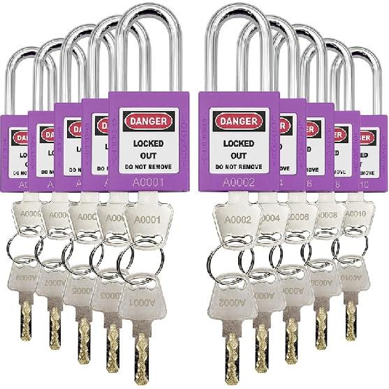 SAFBY 10 Keyed Different Lockout Tagout Lock - Loto Safe Padlocks for Lock Out Tag Out Stations and Devices (Red, Key Different) Key Alike