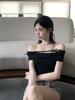 One-word Shoulder Sweet Spice Girl Bow Short-sleeved T-shirt Women's Summer Design Sense Slim and Thin Pure Shoulder Short Top