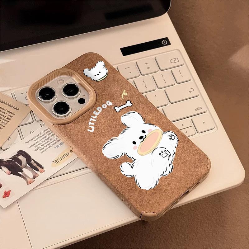 Cute Puppy for Autumn and Winter Suitable for Apple 15promax Mobile Phone Case IPhone 16 Full Cover Leather 13pro 14