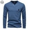 Polo Ralph Lauren 2025 Høst Ny Herre Broderi Casual V-hals Langermet T-skjorte Slim Fit Base Skjorte Ren Bomull T-skjorte Topp for Menn